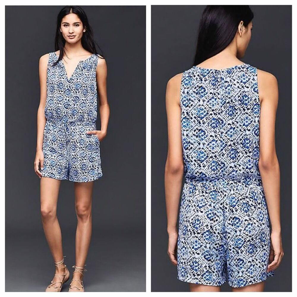 GAP Blue Mosaic Print Tie Romper Size Small